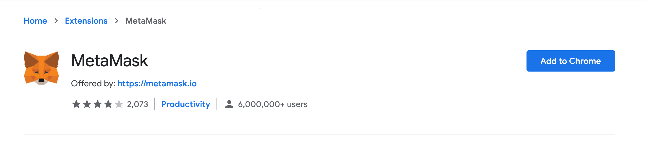Add to Chrome button in Web Store