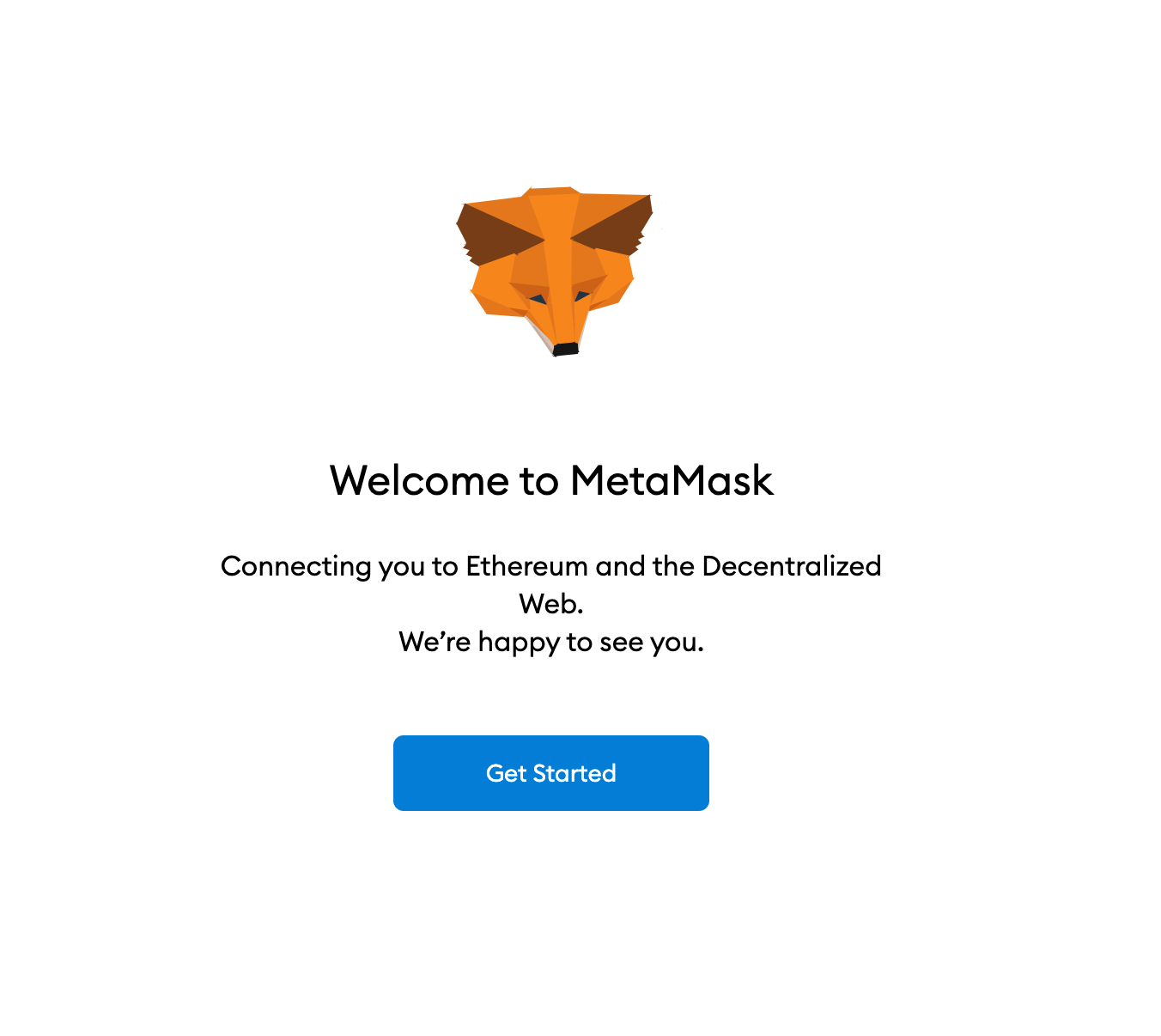 MetaMask welcome screen
